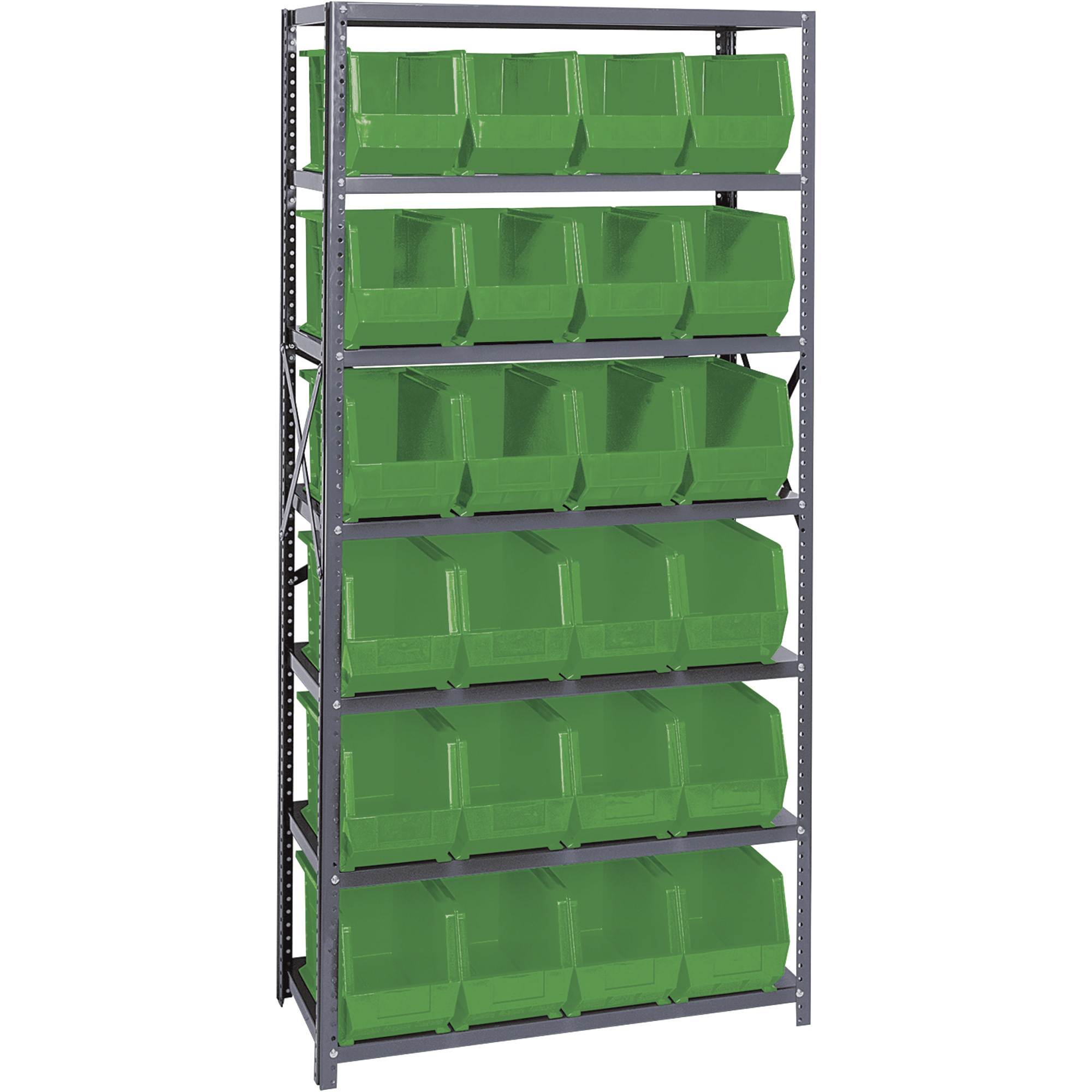 Quantum Storage Single Side Metal Shelving Unit With 24 Bins — 18in X 36in X 39in Rack Size